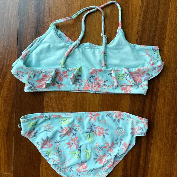 Lucky Brand Youth Girl’s Blue Floral Two Piece Bikini Set Swimwear - Picture 2 of 6